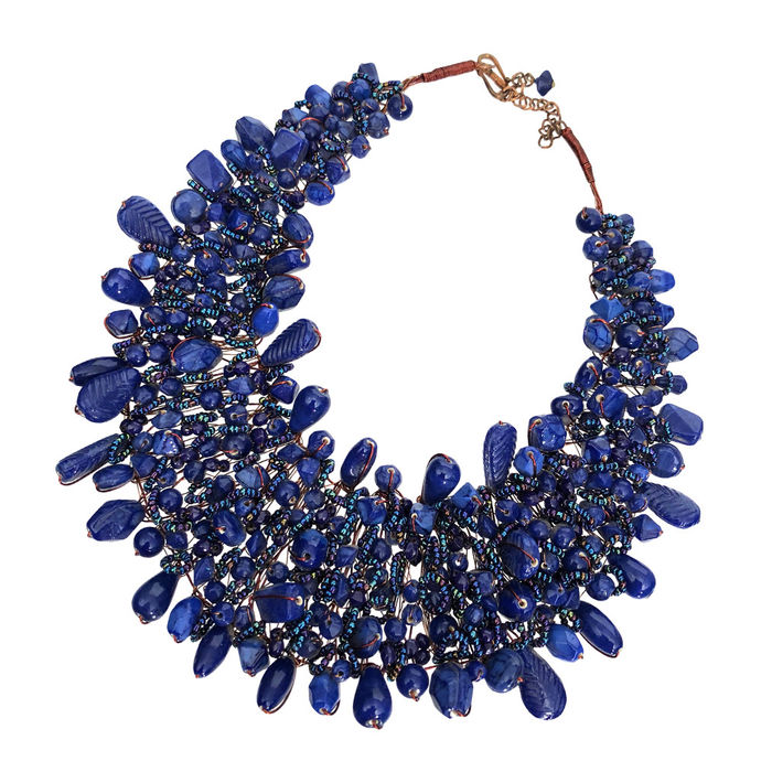 Silver Plated Dark Blue Diamond Studded Necklace Set